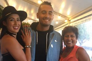 Nick Kyrgios on Sunday night with his mother, Norlaila, and sister, Halimah