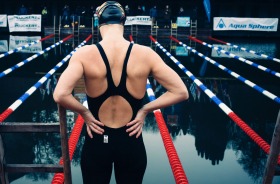 Julia Wittig prepares for the 1-kilometre race in 4-degree water at the International Ice Swimming Association's meet in ...