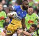 Clean break: Semi Radradra on the fly for the Eels.