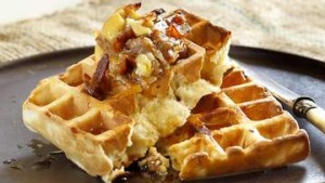 Buttermilk waffles with maple bacon butter.