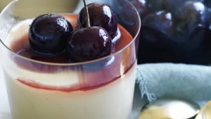 Cherries and butterscotch pudding.