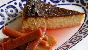 Goat's milk cheesecake with poached rhubarb.