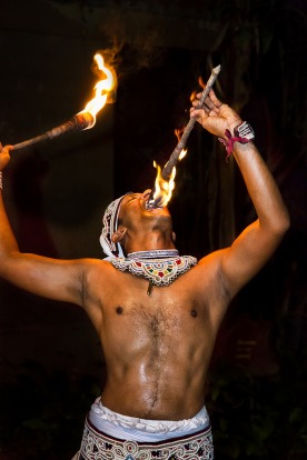 Traditional dancer from Sri Lanka. This is a fire dancer. Its believed to wade off evil spirits.