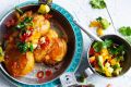 Squashed potatoes with avocado salsa.