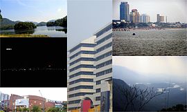 Clockwise from top: Kakkayam , Ksrtc Bus stand,calicut Marina,vayalada, Hilite mall, Calicut Beach skyline at night