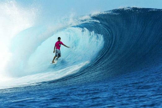 Surfing at Cloudbreak, Tavarua.