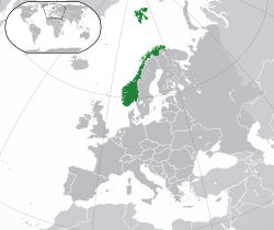 Location of the  Kingdom of Norway  (dark green)in Europe  (dark grey)