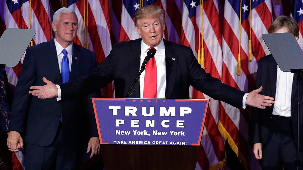 President-elect Donald Trump gives his acceptance speech during his election night rally, Wednesday, Nov. 9, 2016, in New York.