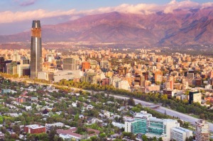 The skyline of Santiago in Chile.