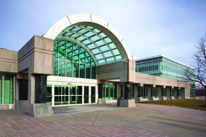 The entrance to the CIA New Headquarters Building (NHB) of the George Bush Center for Intelligence