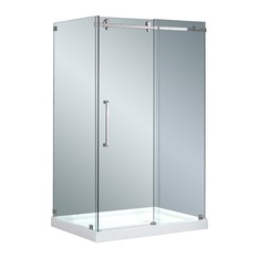 Aston - Moselle 48"x35" Frameless Sliding Shower Enclosure w/ Right Base, Stainless - Shower Stalls And Kits