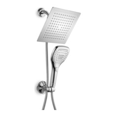 DreamSpa - Rainfall Shower Head and Hand Combo With Flow Control Button, Premium Chrome, 9" - Showerheads And Body Sprays