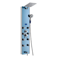 AKDY - Aluminum Shower Panel With Square Raindrop Showerhead, Blue, 52" - Shower Panels And Columns