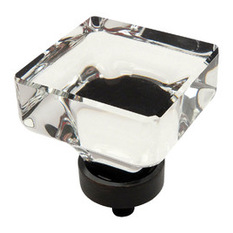 Cosmas - Square Cabinet Knob, Clear Glass and Oil Rubbed Bronze - Cabinet And Drawer Knobs