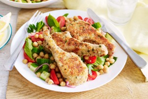 Haloumi and mint lamb cutlets with chickpea salad