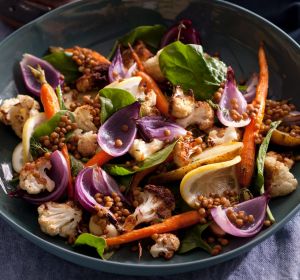 Roast vegetable and lentil salad.