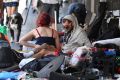 The homeless camp outside Flinders Street Station on Wednesday.