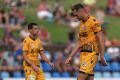 You're gone: Perth Glory captain Rostyn Griffiths walks off after being shown the red card.