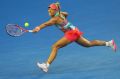 Angelique Kerber plays a backhand in her Women's Singles Final match against Serena Williams.