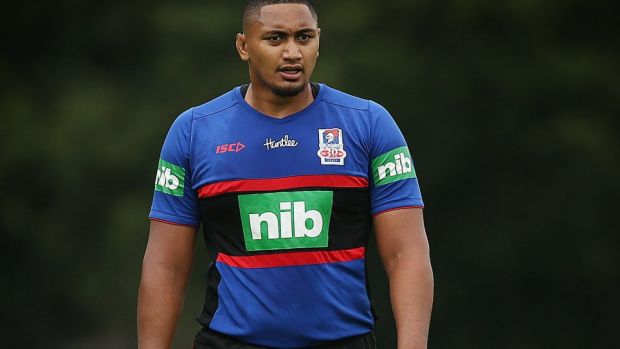 Severe leg injuries: Newcastle Knights prop Pauli Pauli.