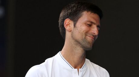 Novak Djokovic of Serbia reacts in his second round match against Denis Istomin of Uzbekistan.