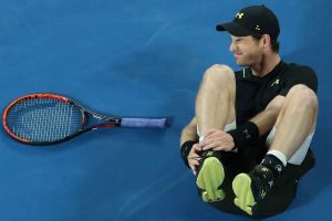 Andy Murray grimaces after rolling his ankle. 