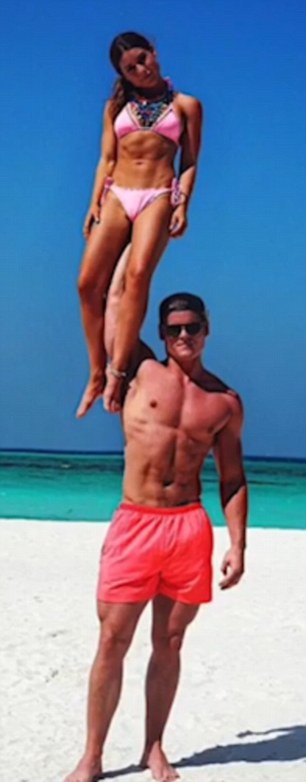 That was then... The 24-year-old Made In Chelsea star enlisted the help of his co-star girlfriend Tiffany Watson to replicate his sibling's picture, in which her beefcake beau Ryan Libbey's scooped her up with one hand