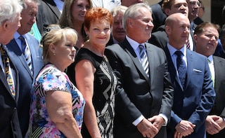 Pauline Hanson with Pauline Hanson's One Nation party State election candidates at Parliament House. Picture: Nic Ellis The West Australian