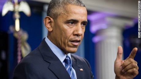 US President Barack Obama holds a year-end press conference in the Brady Press Briefing Room of the White House in Washington, DC, December 16, 2016.