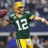 ARLINGTON, TX - JANUARY 15:  Aaron Rodgers #12 of the Green Bay Packers drops back to pass during the first quarter against the Dallas Cowboys in the NFC Divisional Playoff game at AT&T Stadium on January 15, 2017 in Arlington, Texas.  (Photo by Tom Pennington/Getty Images)