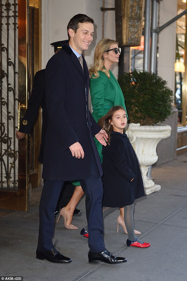 First family: Ivanka and Jared were dressed to the nines, and Arabella looked darling in a navy wool coat and red Mary Janes