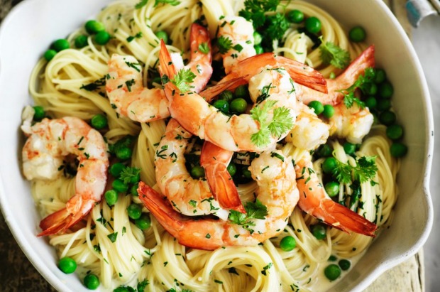 Heavenly: Neil Perry's angel hair pasta with prawn, pea and lemon <a ...