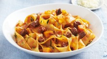 Pappardelle with lamb and pumpkin in red wine and garlic sauce for Barilla campaign with good Food.