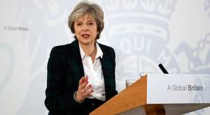 British Prime Minister Theresa May delivers a speech on the government's plans for Brexit at Lancaster House in London (AFP/Getty Images)