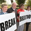 Martin McGuinness attending a protest against Brexit at the Derry/Donegal border on the Buncrana Road last year