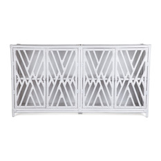 Rattan 4 Door Sideboard / Buffet - White - Buffets And Sideboards