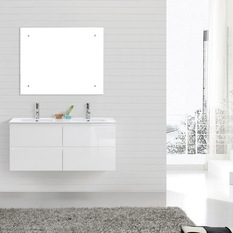 Madero - Double Basin Wall Hung White Vanity - Bathroom Vanities