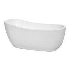 Wyndham Collection - Margaret 66" Freestanding White Bathtub, Brushed Nickel Drain and Overflow Trim - Bathtubs