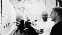 Head brewer Scott Hargrave (left) and Mick Fanning on the Balter brewery floor.