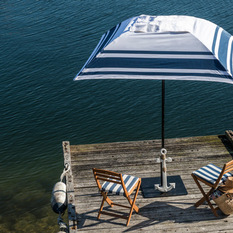 2m Designer Garden Umbrella in Hamptons (Blue) Design - Outdoor Umbrellas