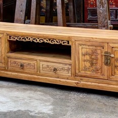 Chinese Style TV Cabinet with Wood Carving - Entertainment Units