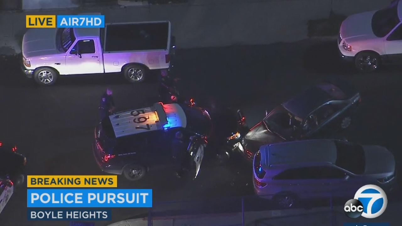 Police caught suspects in a Honda Accord in Boyle Heights after a chase from El Monte to the East LA area.