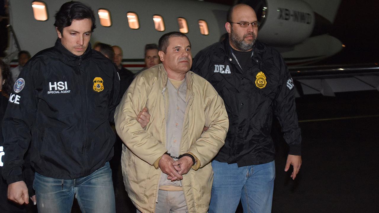 Drug lord Joaquin El Chapo Guzman arrives at MacArthur Airport in Islip, NY after extradition from Mexico on Thursday, Jan. 19, 2017.