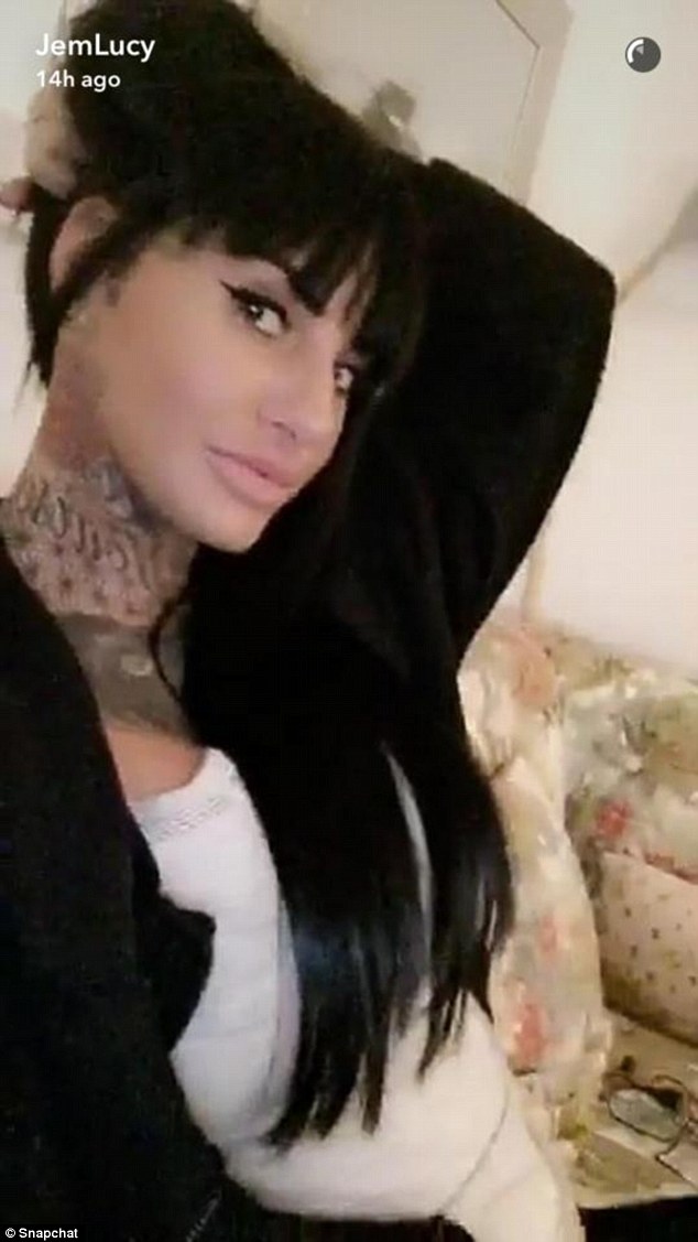 Mane attraction: Jemma Lucy, 28, looked thrilled as she showed off her new fringed jet-black locks in a Snapchat video