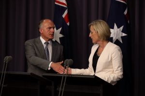 Deal: Employment Minister Eric Abetz says the Commonwealth will loan ACT Chief Minister Katy Gallagher's government $1 ...