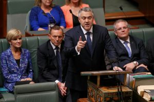 Treasurer Joe Hockey hands down the Budget in the House of Representatives.