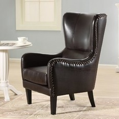 Salerno Brown Leather Studded Club Chair - Armchairs and Accent Chairs