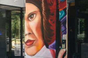 The mural featuring Carrie Fisher as Princess Leia at QT Canberra.
