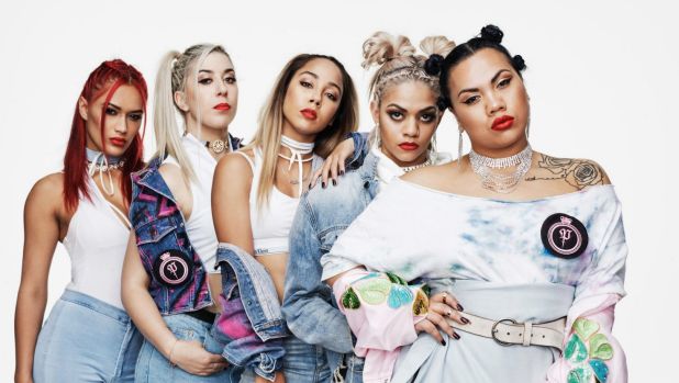Parris Goebel (front) and her hip-hop dance squad (right to left), Kirsten Dodgen, Althea Strydom, Kyra Aoake and Kaea ...