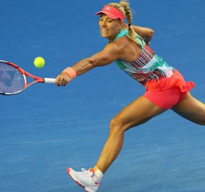Angelique Kerber plays a backhand in her Women's Singles Final match against Serena Williams.